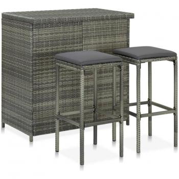 Set de Bar Jardín 3 Piezas Gris Polyrattan con Mesa y Sillas de Ratán Sintético
