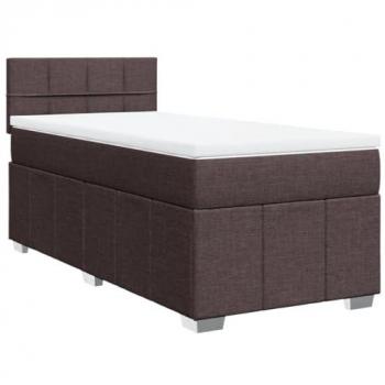 Cama box spring con colchón tela marrón oscuro 100x200 cm