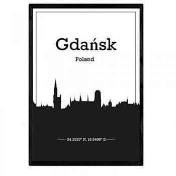 Póster Mapa de Gdansk - Polonia con Skyline de Ciudades Europeas y Sombra Negra, Tamaño A3