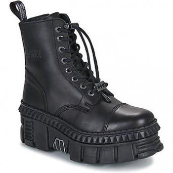 New Rock Unisex Black Leather Ankle Boots - Size EU 42