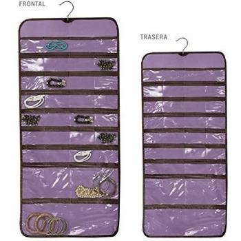 Organizador joyero doble con percha lila 45 x 95 cm 32 bolsillos en cada cara.
