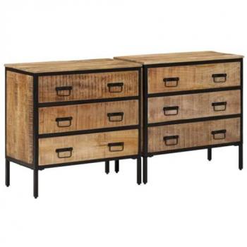 Aparadores 2 uds madera maciza de mango rugosa 70x35x70 cm
