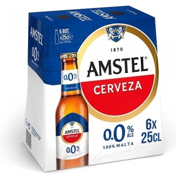 Pack de 6 Botellas de Cerveza Amstel Sin Alcohol, 28.5cl cada una