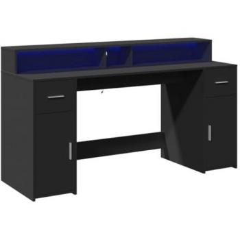 vidaXL Desk with LED Lights Black 160x55x91 cm Engineered Wood
