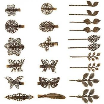 22 Piezas de Clips de Pelo Vintage Pinza de Pelo en Forma de Hoja Bronce Clip de Cabello en Forma de Flor Mariposa Corazón para Chicas y Mujeres, Estilos Mezclados