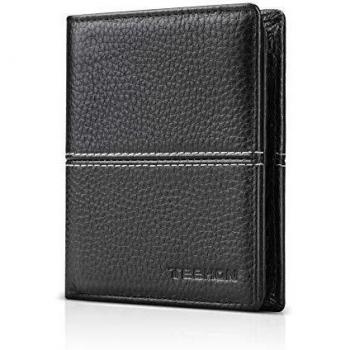 TEEHON Billetera para Hombre de Cuero, Cartera Vertical con Bloqueo RFID, Tarjetero hasta 12 Tarjetas, Bolsillo para Monedas con Cremallera, 2 Compartimentos para Billetes, con Caja de Regalo