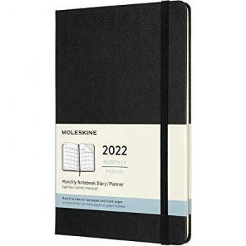 Moleskine, Agenda Mensile 2022, Planner Mensile 12 Mesi, Monthly Notebook con Copertina Rigida, Formato Large 13 x 21 cm, Colore Nero, 128 Pagine