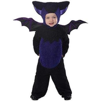 Smiffys-32935T1 Disfraz de murciélago, con Traje Entero, Capucha y alas, Color Negro, Pequeño-Edad 1-2 años