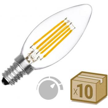 Pack 10 x Bombilla Filamento LED Vela E14 COB 6W, Regulable, Blanco cálido 2700K