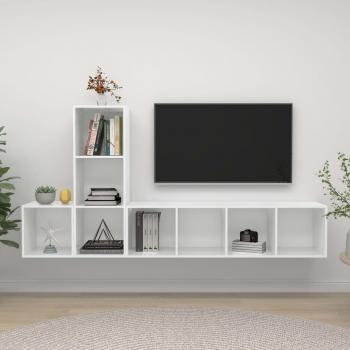 vidaXL Juego de muebles de salón 3 piezas madera ingeniería y aglomerado blanco brillante, incluye Mueble de Salón, Mueble TV, Mesa de TV