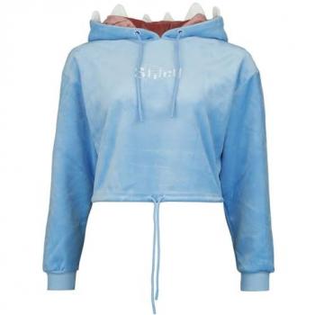 Sudadera con capucha crop top de Lilo & Stitch - Stitch Novelty Cropped - Mujer - Azul - Talla L/XL