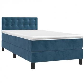 Cama box spring colchón y LED terciopelo azul oscuro 90x200 cm