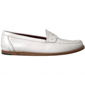Dolce & Gabbana White Leather Slip On Mocassin Loafers Shoes - EU40/US7
