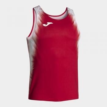 Camiseta de running Joma Elite XI tirantes hombre rojo blanco, sin mangas, deportiva