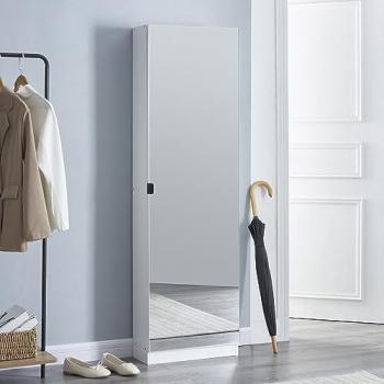 Zapatero Meura Blanco con Espejo y 5 Bolsillos para 10 Pares de Calzado, Aglomerado y Textil, Dimensiones 160 x 48 x 20 cm