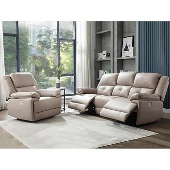 Sofá de 3 plazas y sillón relax eléctrico de tela gris arenoso DOLENE
