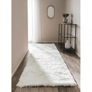 Alfombra de Pelo Largo Étnica Blanca 80x300 cm, Rectangular, Altura 31 mm, Material Sintético