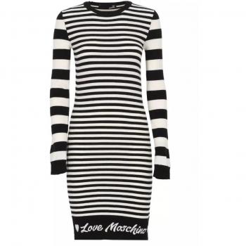 Love Moschino Black Polyamide Dress - IT40|S, Knitted Dress, Female, Black, Size: XS Striped Knit Dress with Logo