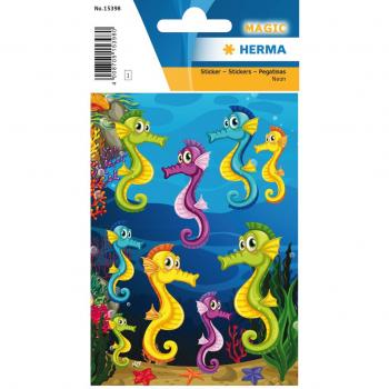 Etiqueta decorativa engomada de caballito de mar neón 84x120 mm, HERMA 15398
