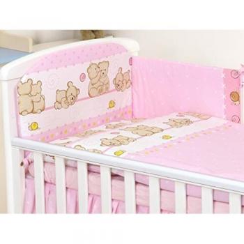 Pro Cosmo 5 Piezas Set de Ropa para cuna 120x60cm /Protector, Edredón #7 / Peluches rosados