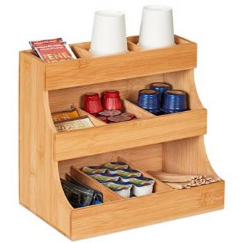 Organizador de Café y Té de Bambú, 9 Compartimientos, Natural, 24 x 26.5 x 17.5 cm