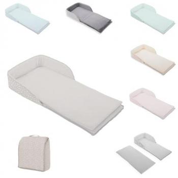 Cama portátil 2 en 1 con espuma viscoelástica Dots Beige, incluye mochila, colchón, correas ajustables, plegable