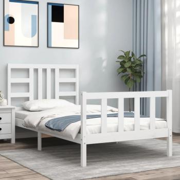 Cama solar sin colchón blanca 90x200 cm de madera maciza de pino con estructura y cabecero