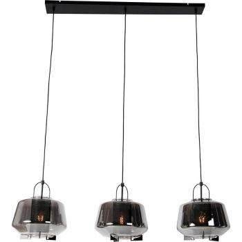 Lámpara colgante Art Déco negra con cristal ahumado rectangular de 30 cm y 3 luces - Kevin