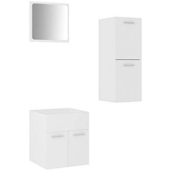 Conjunto de muebles de baño madera de ingeniería blanco con lavabo empotrado, fregadero escurridor, grifo, espejo y tocador en contrachapada blanco