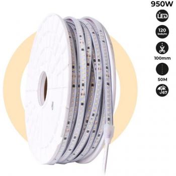 Tira LED Barcelona 220V - 950W (6000xSMD2835) 12mm - IP67 - Rollo de 50 metros - Corte cada 10cm - Blanco Neutro
