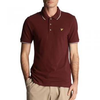 Lyle & Scott Burgundy Tipped Collar Polo Shirt - Cotton, Size Medium