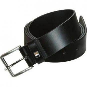 Hugo Boss Black Leather Belt with Metal Detail, Male, Size: 110 CM