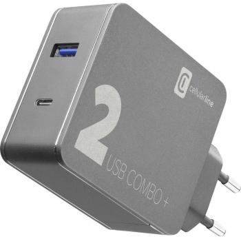 Cargador USB Multipower 2 Combo Plus, 48W, 1x USB-C (PD 45W), 1x USB 3.0, cable USB-C de 1.6m - Negro