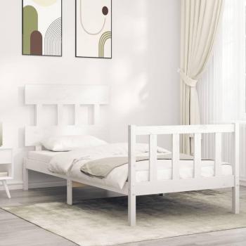 Cama solar sin colchón blanca 100x200 cm de madera maciza de pino con estructura de cama y cabecero