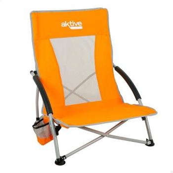 Silla de Playa Plegable Aktive, Baja y Transpirable, 50x51x67 cm, Acero y Poliéster, Reposabrazos Acolchados, Bolsa Lateral, Máx. 110