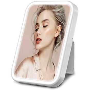 HOCOSY Espejo Maquillaje con Luz, Espejo tocador de Mesa con LED luz con 3 Modos Lluminación, Espejo Cosmético, Carga con USB o batteria, Pantalla Táctil, Adjustable