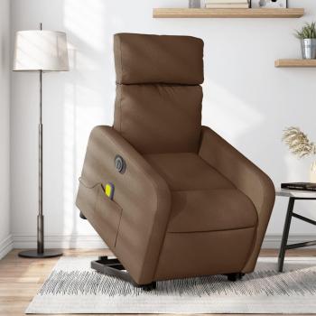 Sillón de masaje eléctrico reclinable elevable de tela marrón Vidaxl