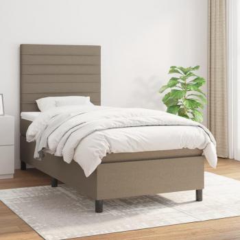 Cama box spring con colchón de muelles en tela gris taupe 90x190 cm Tortor