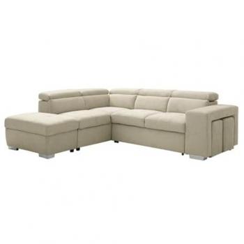 Sofá cama rinconero izquierdo convertible de tela color beige MELICENA