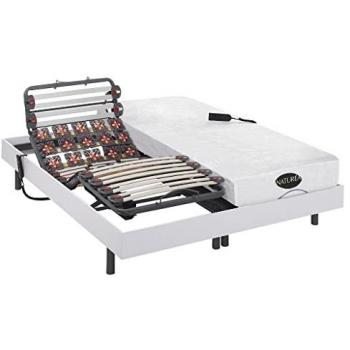 Cama eléctrica articulada DAMYSOS de NATUREA con colchón de memoria y bambú, motores OKIN - 2x80x200 cm - Blanco