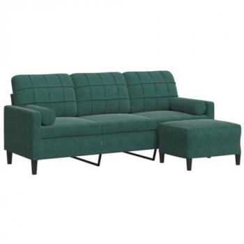 Sofá de 3 plazas con taburete de terciopelo verde oscuro 180 cm