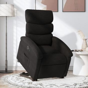 Silla reclinable eléctrica negra en tela con funciones de elevación y reclinación, tapizada en tela negra, diseño ergonómico, mecanismo eléctrico para fácil ajuste de posición