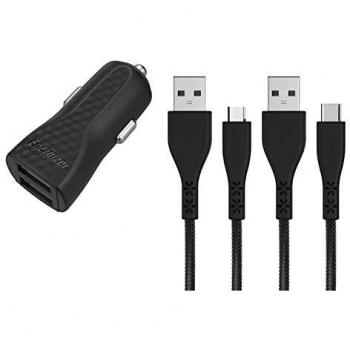 Cargador de Auto Energizer 2.4A - 2 Puertos USB-A + Cable USB-C y Micro-USB - Garantía de por Vida