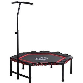 HOMCOM Trampolín Profesional Cama Elástica Multifuncional Hexagonal para Entrenamiento de Fuerza 122/130/138cm Manillar Regulable 3 Niveles Altura Rojo