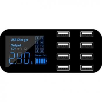 Cargador Rápido A9S para Coche con 8 Puertos, Pantalla LCD y Hub USB para Teléfonos, Tabletas, GPS y DVR