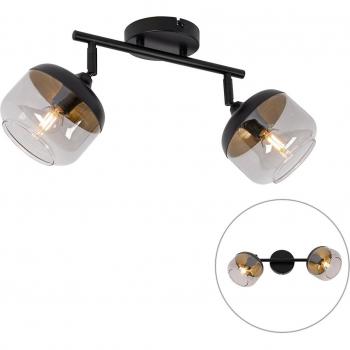 Foco de diseño negro con cristal dorado y ahumado 2 luces Kyan - Adecuado para LED Max. 2 x 25 Watt