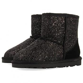 Botines Gioseppo tipo australianos negros con glitter para niña y niño, forrados de pelo