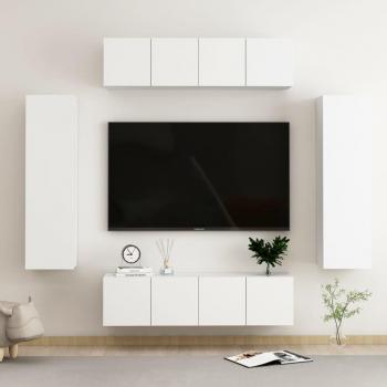 Conjunto de muebles de sala de estar con TV de madera blanca de 6 piezas