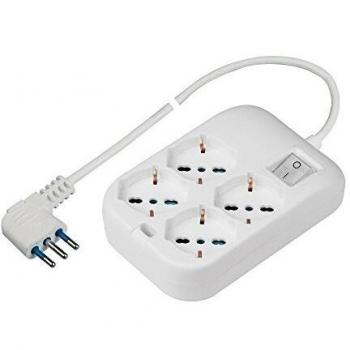 Multipresa Cuádruple Poly Pool 10/16A con Interruptor de Seguridad, 1.5m Cable H05VV-F 3x1mm², Color Blanco