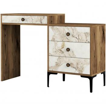 Consola Multiusos Dmuntean, Mesa de Apoyo, Escritorio de Pasillo, 124x40h85 cm, Nogal y Blanco